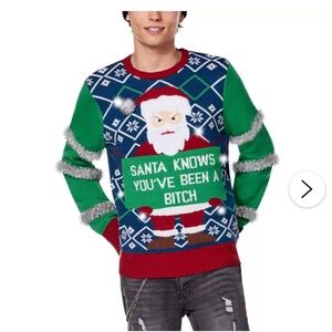 Spencer's Green and Red Santa "Knows You've Been a B*tch"  Crewneck Sweater XL